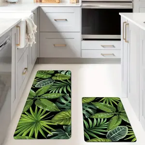 Monstera leaf pattern non-slip floor mat, soft and comfortable, won't make you tired even after standing for a long time. 12mm thickened material. Suitable for bathrooms, kitchens, bedrooms, living rooms, offices, outdoor doormats - festive decorations.