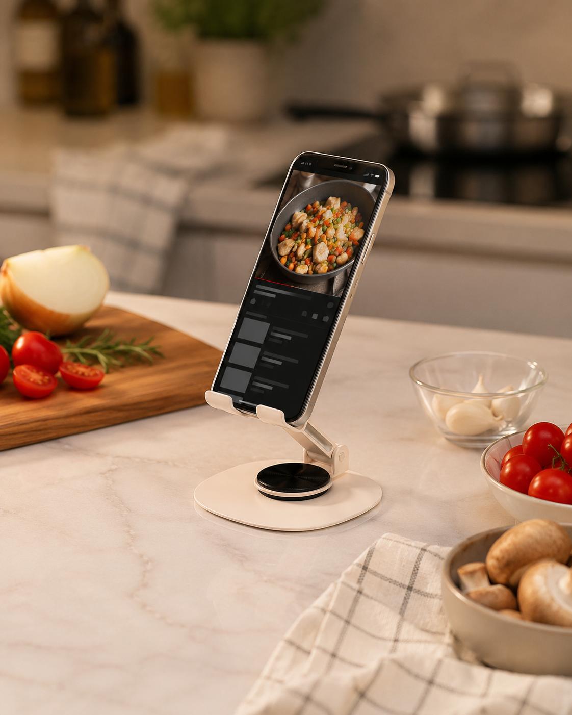 Phone Stand for Desk, Adjustable 360° Rotating Foldable Smartphone Holder, Compact Portable Desktop Cell Phone Stand for Office, Home, Kitchen & Bedside, Compatible with iPhone & Android#TikTokBackToSchool