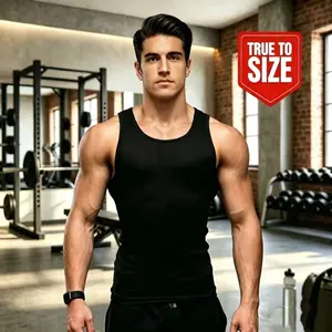 Lifestyle — Precise sizing; a cool, breathable men’s tank top for summer—casual, stretchy, slim fit that enhances your physique; T-shirt tank with moisture-wicking performance. Fitness Fabric