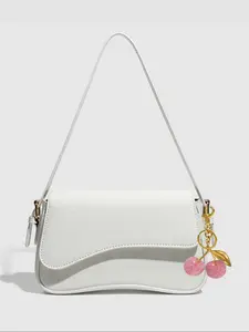 Women's Elegant Cherry Charm Decorated Crossbody Bag, Fashionable Solid Color Shoulder Bag for Daily Used, Casual Trendy Versatile High-quality Daily Commuting Bag, Crossbody Chain Bag, Casual Trendy Purses, Handbag Shoulder Purse, Elegant Stylish Purse