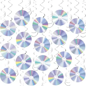60 pcs 90s Disco Party Decorations Y2K 2000sTheme Party Hanging Swirls CD Cutout Wall Decor Sign with Hanging Swirls Ceiling for 50s 70s 80s Music Party Birthday Party Favors Supplies