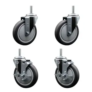 Service Caster SCC-TS20S514-TPRB-58212-2-TLB-2 Thermoplastic Rubber Swivel Threaded Stem Caster - 5 x 1.25 in. Gray Wheels & 0.62 in. Stems - 1200 lbs Total Capacity - Set of 4