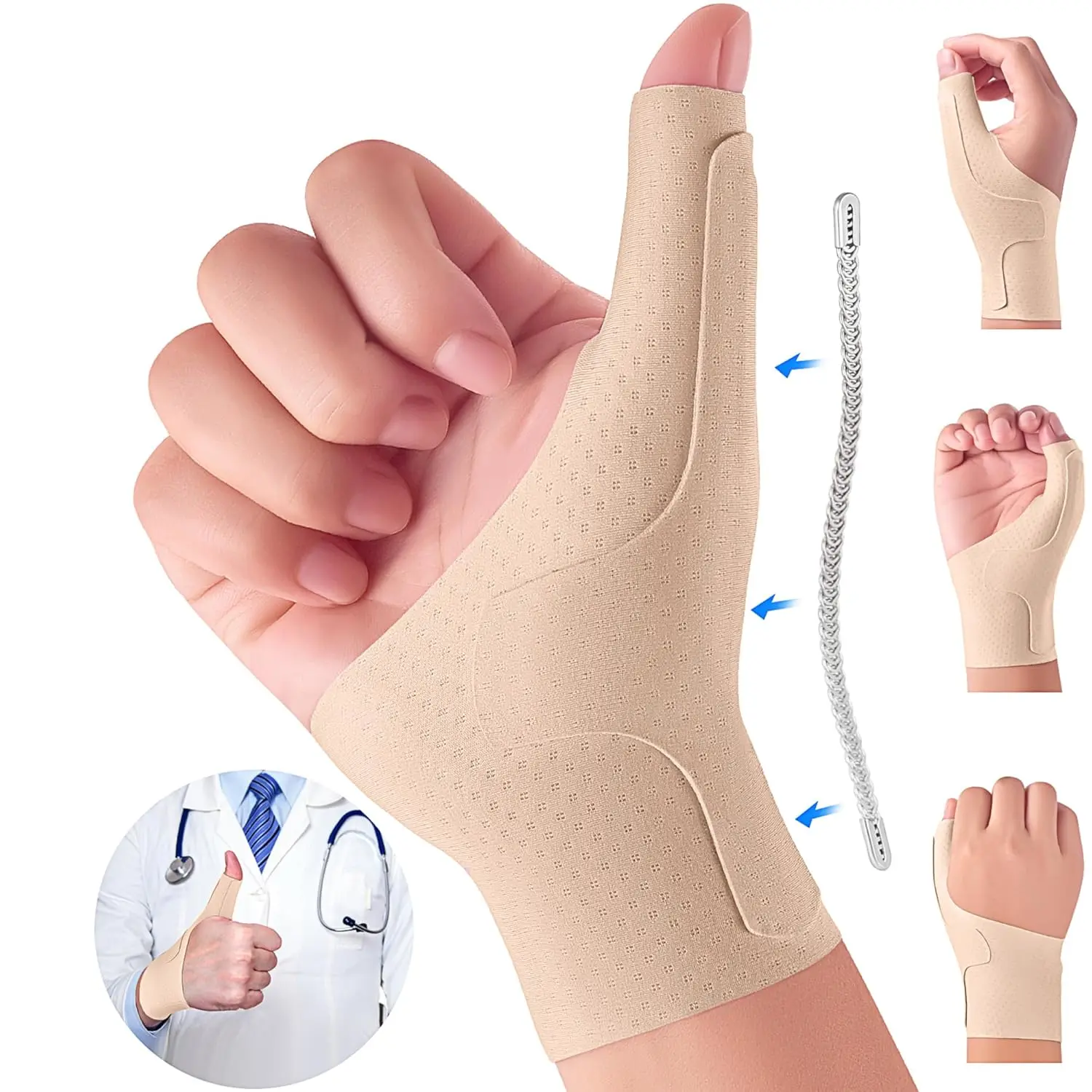 Wrist Thumb Brace Mommy Compression Stabilizer Waterproof Thumb Spica Splint for Arthritis,Trigger Finger,De Quervains Tenosynovitis,Tendonitis,CMC Joint Pain and Support-Women Men-Left or Right Hand Healthcare Tool New Beige