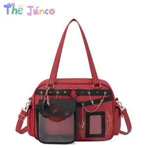 The Junco Love and Deep Space Sylus Red Gothic Ita Bag - Large Capacity Clear Display Window, 3-Way Crossbody Backpack for School, Work & Anime Fan Collections