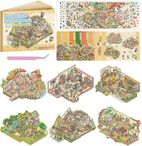 Mother Day Gift Sticker Book, 6 Sets DIY 3D House Stickers, Fun DIY Stickers Scene Make Your Own Mini House Cute Cartoon Animal Scene Sticker for Kids Adult Sticker Art Relief Stress Pass The Time