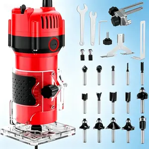 1.25HP Router Tool, 800W Woodworking Router, 6.5Amp Hand Router for Wood, Compact Edge Trimmer with 30000RPM, 15-Piece 1/4" Router Bit Set, Red