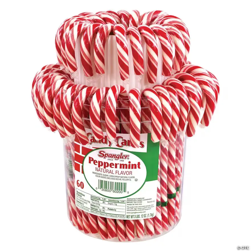 Spangler Peppermint Candy Canes, 60 Count Jar — Large 7 Inch Red & White Canes, Individually Wrapped Holiday Candy