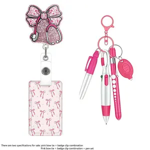 Stethoscope Badge Clip Set, Nurse Badge Reel, Bow Print Card, Fluorescent Pen Eld Light, Transparent Removable Card Holder, Cute Design Office Supplies for Office Nurses Doctors