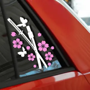 Cherry Blossom Decal, Demon Anime Decal, Katana Decal, Sakura Vinyl, Japanese Sword Decal, Anime car Decal, Japanese Decal, Laptop Sticker