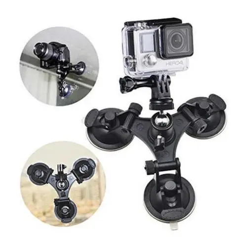 Triple Suction Camera Car Mount for Insta360 X4/ X3/X2/GO 3/ONE/RS, GoPro 11,10,9,8,7