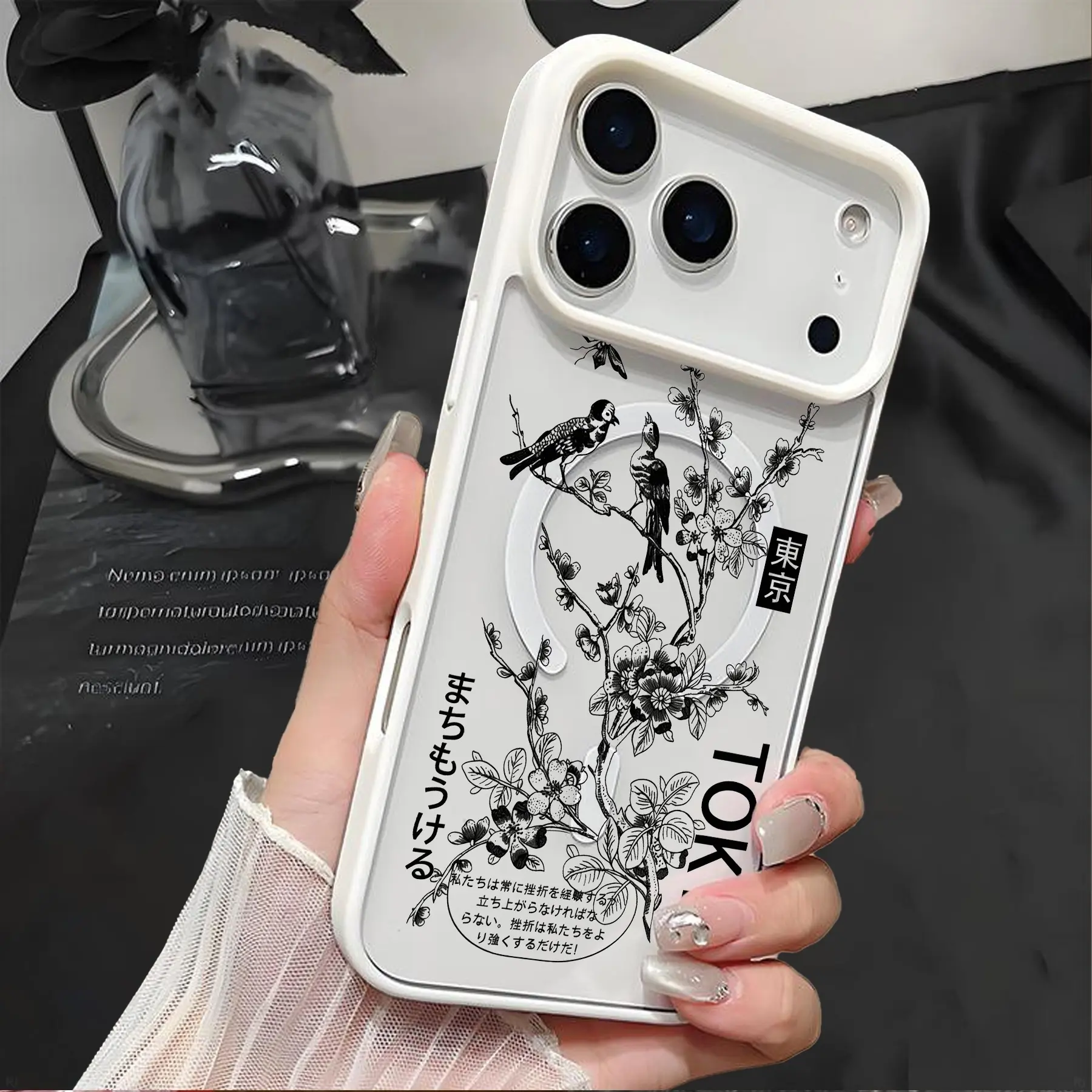 Japanese Floral Phone Case, Tokyo Style Bird Botanical Line Art Protective Cover, Minimalist Ink Aesthetic Shockproof Slim Case, Gift for Her, Cool Gadgets for Men, for iPhone 18 17 16 15 14 13 12 11 Pro Max & Samsung S26 S25 S24 S23 S22 Ultra