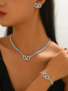 Women's Elegant Jewelry Set, Copper Chain Material, Random Pattern Design, Perfect Gift for Women & Girls, All-Season Wear, Matching Jewelry Set