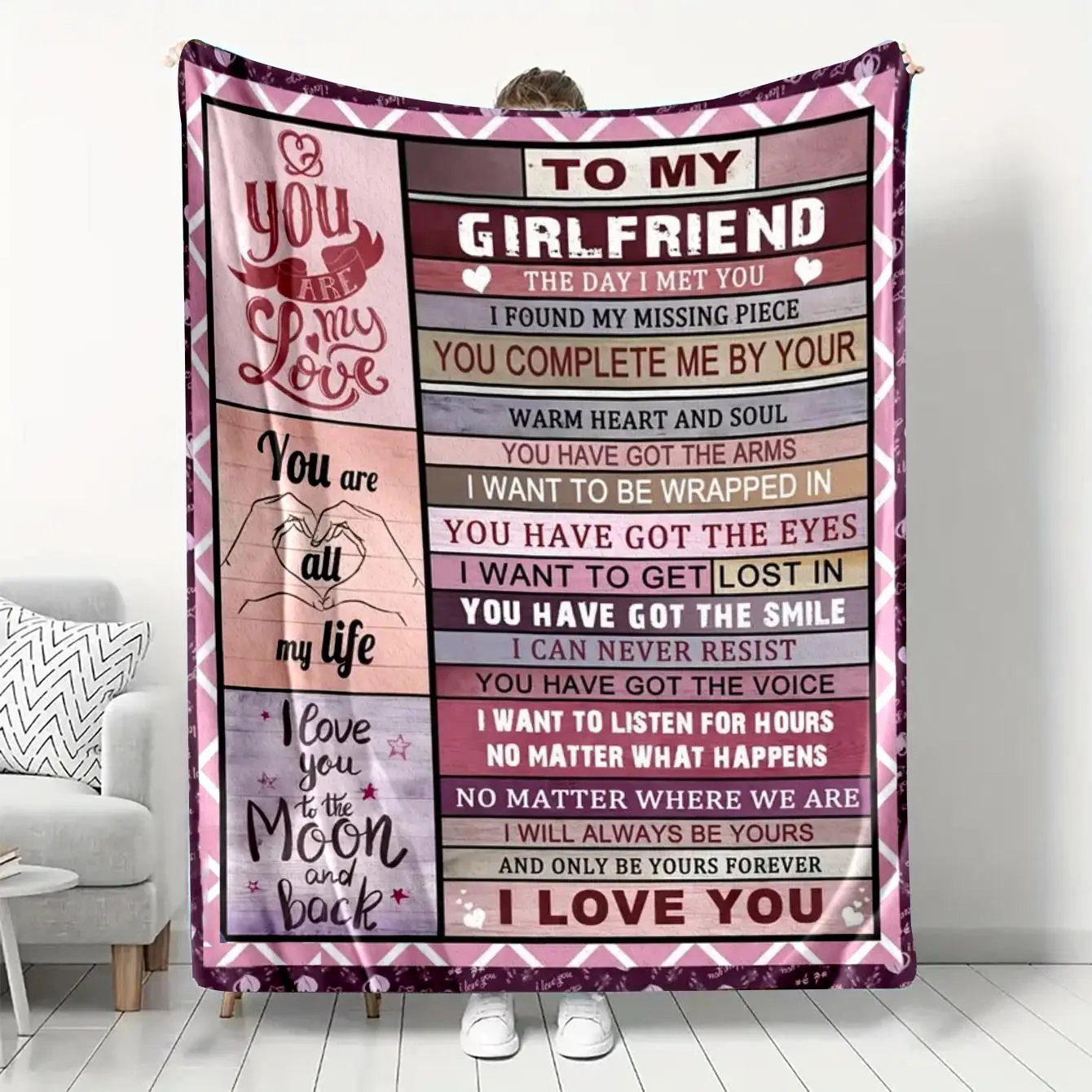 To My Girlfriend Letter Pattern Blanket, Multi-size Soft Warm Air Conditioning Throw Blanket, Bedding Supplies for Home Office Travel School Camping,