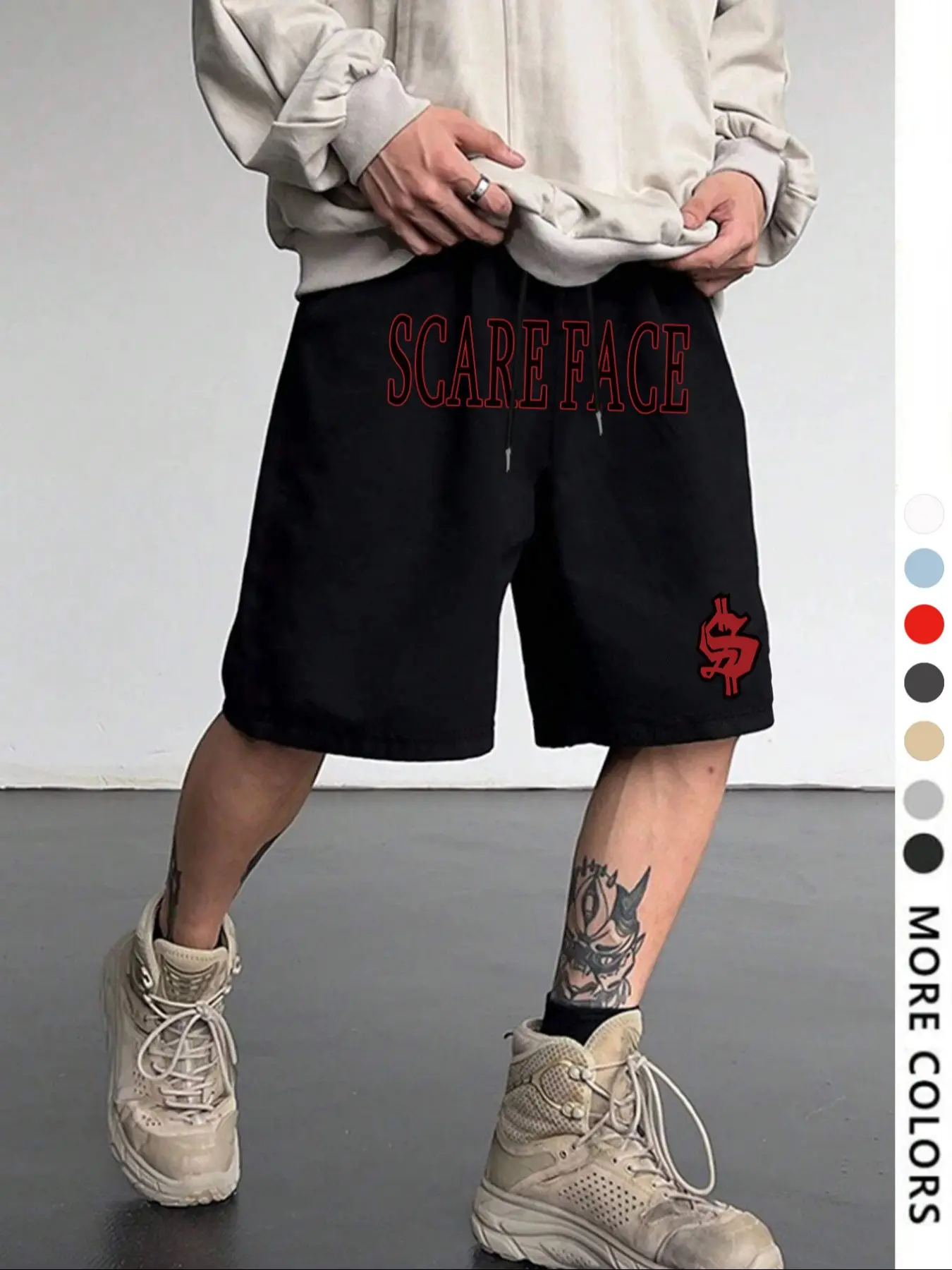 Men's Summer Casual Loose-Fit Shorts, Casual Athletic Shorts, Athleisure Shorts, Graphic Casual Shorts, Scareface Letter Pattern, Breathable Thin Fabric, Perfect for Sports & Daily Wear