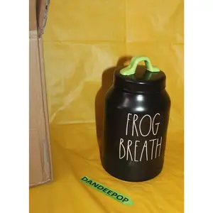 Rae Dunn Frog Breath Storage Canister Halloween Black And Green Ceramic Jar