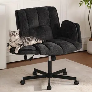 Criss Cross Chair with Wheels & Outward-Folding Arms, Cross Legged Office Chair, Built-in Dynamic Airbag Lumbar Support, Wide Seat Desk Chairs for Home Office, Apartment, Vanity