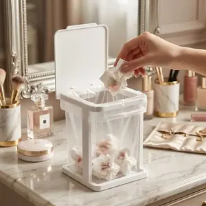 Mini Covered Desktop Trash Can, Compact Multi-Functional Office Desk Bin, Kitchen Waste Box, Bathroom or Car Small Garbage Basket, Elegant Home Organizer