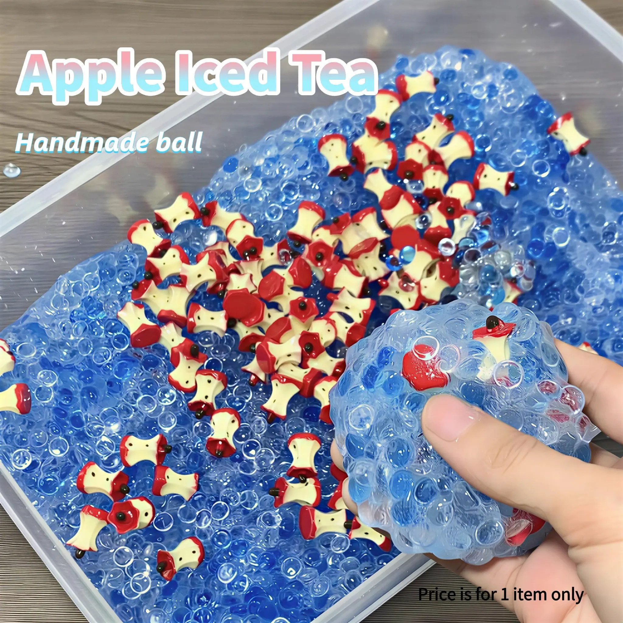 Handmade Apple Iced Tea Stress Ball – Artisan-Crafted ASMR Ice Cube Sensory Squish Ball & TPR Stress Reliever Anxiety Reducing Ball Novelty Gift Sensory Squishy Ball
