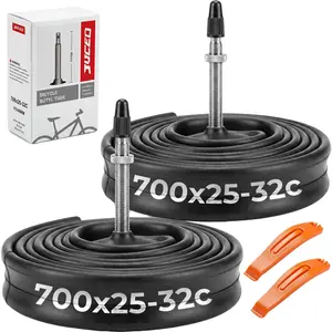 700x25-32c Bike Tubes 48mm Presta Valve 2 Pack with 2 Tire Levers, Standard Butyl Rubber 700C Road Bike Inner Tube, Low Heat High Stretch Leak Resistant