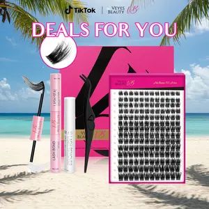 VEYESBEAUTY VB-Rise Volume Cluster Lashes Individual Lash Extensions Layered Fluffy Eyelashes Wispy Faux Mink Lash Newbie's Five-Second DIY Mixed Length Large Tray for Self Application Makeup at Home Cosmetic Eyelashes Extensions