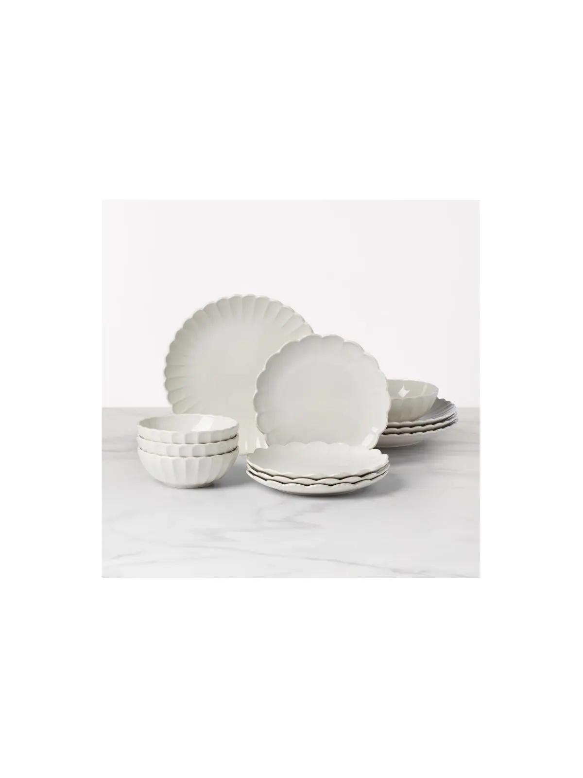 Lenox 893471 French Perle Scallop Tableware Set - 12-Piece, Includes Bowls and Plates, Bowl