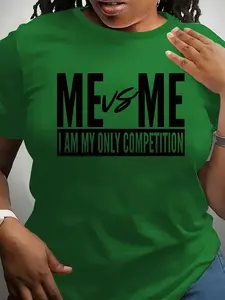 【Plus Size】 Letter Print Round Neck Tee, Fashion Casual Crew Neck Short Sleeve T-Shirt for Daily Outdoor Wear, Women Plus Clothing for All Seasons