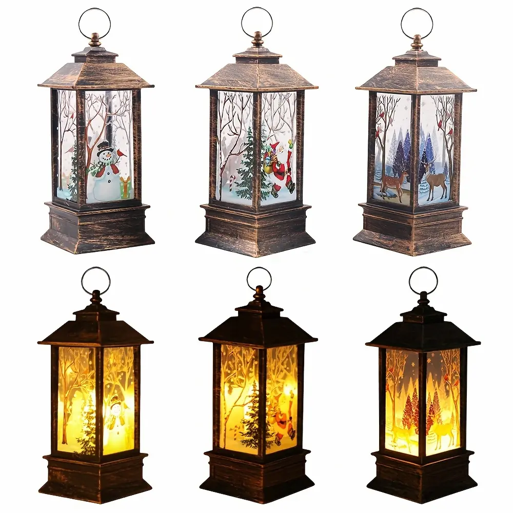Christmas Lantern Candlestick Light - 3pcs Battery Powered Snowman & Old Man Nightlight Table Decorations for Holiday