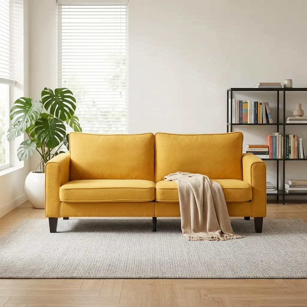 Modern Cozy 2-Seater Loveseat Sofa for Homeowners - Breathable Soft Fabric & High-Rebound Cushion, Easy-to-Move Split Design, Minimalist Square Shape Living Room Couch, Durable Multi-Point Support Frame for Stylish Comfort Moments (Bright Yellow)