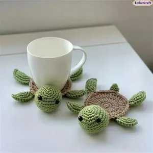 Handmade Crochet Turtle Coaster Cute 3D Animal Mug Rug, Aesthetic Drink Coaster for Coffee Cups, Soft Knit Desk & Kitchen Table Decor, Unique Reusable Handmade Gift for Animal Lovers, Home Office Coffee Bar Accessory