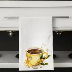 Lemon Tea Cup Kitchen Towel – Yellow Floral Tea Towel – Spring Flour Sack – Tea Lover Gift – Cottagecore or Farmhouse Decor
