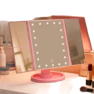 Pink LED Makeup Mirror with Starry Lights and Multiple Angles for Perfect Beauty Application