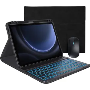 Keyboard Case for  Galaxy Tab S10 Lite/S10 FE/S9 FE 5G 10.9"/S9, and 7 Color Backlit Keyboard,Pencil Holder,  Detachable, PU Leather Cover with Auto Sleep/Wake,Black