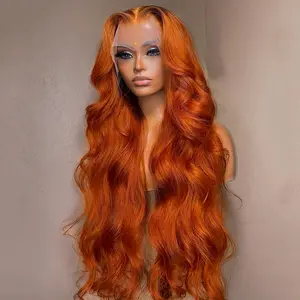 38 40 Inch Dark Ginger Orange 13X4 Transparent Lace Front Wig For Woman Ginger Brown Colored Body Wave Lace Frontal Wig Preplucked 180 Density Brazilian Remy Hair Wig SpringStatements