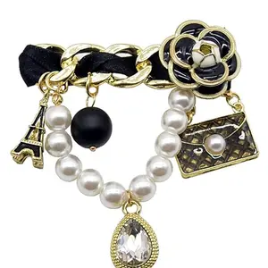 Vintage Fashion Eiffel Tower Pearl Brooch, Flower Brooch Pin, Women's Jewelry for Weddings and Banquets, Elegant Accessory for Special Occasions