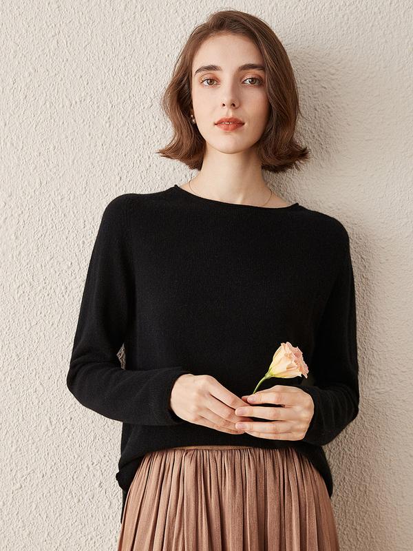 COMOBOCA 100% Cashmere Womenswear Tops, Long Sleeve Regular Fit Knitwear Sweater for Cozy Winter, Lightweight & Figure-Flattering Design, Soft Luxurious Feel