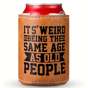 Father Gift Premium Faux Leather Can Cooler Sleeves for Dad, 12oz Beer Drinkware Drink Coolers, Funny Gag Gifts, Birthday Retirement Weird Gifts