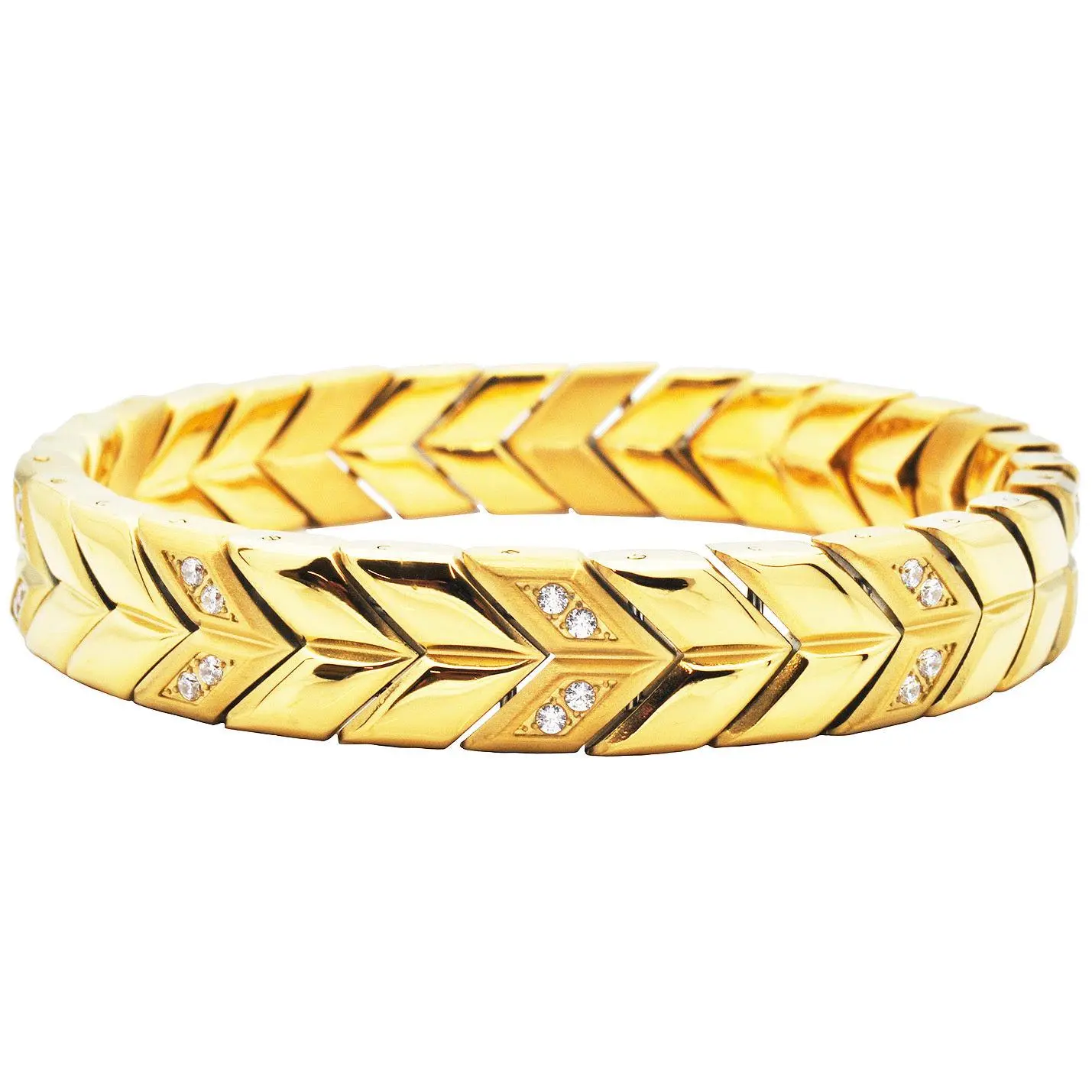 Men's 12mm Gold Plated Chevron Woven Stainless Steel Bracelet With Cubic Zirconia