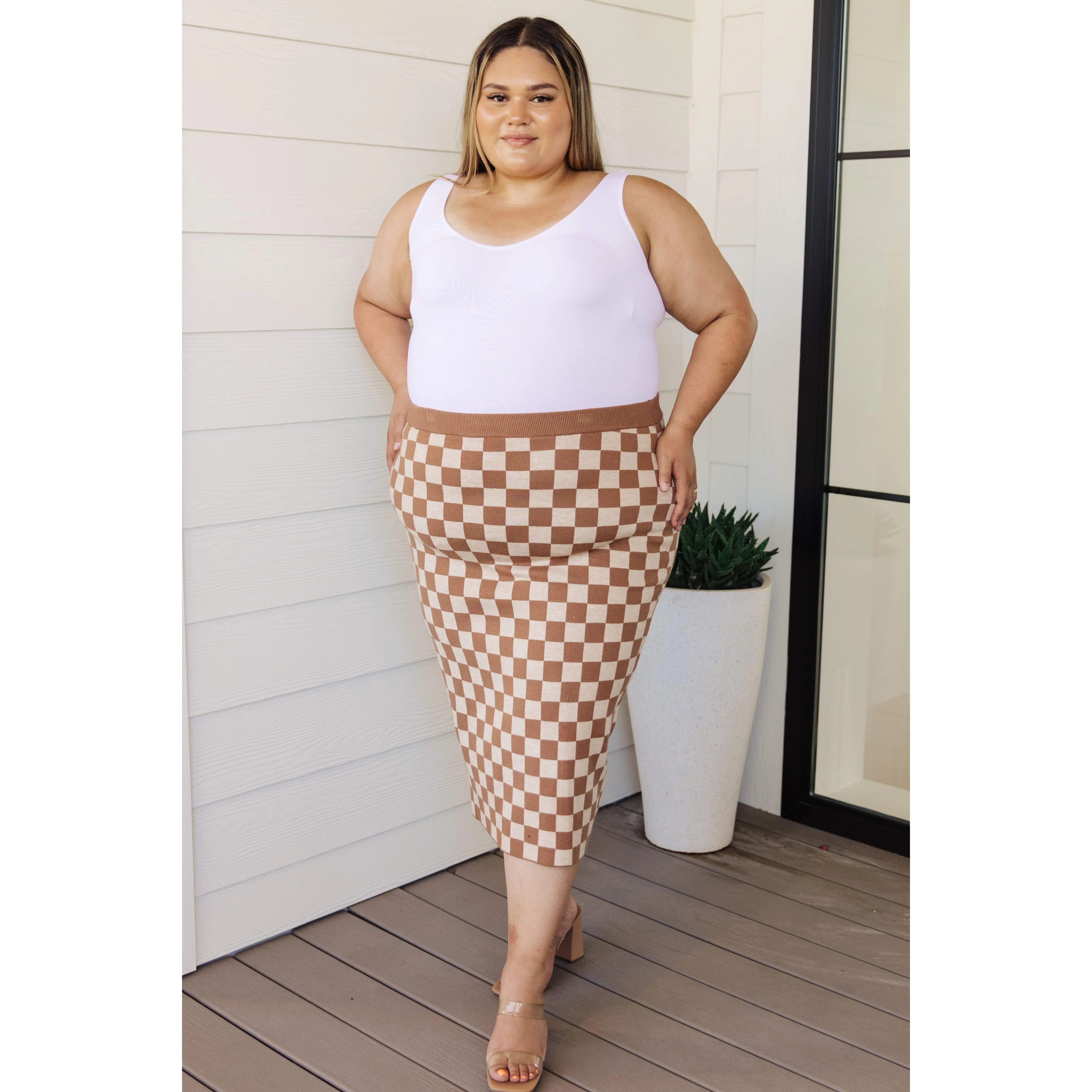 Start Your Engines Checkered Midi Skirt