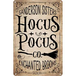 Funny Halloween Hocus Pocus Metal Tin Sign - Retro Sanderson Sisters Yard Sign for Home Wall Decor 8x12 Inch