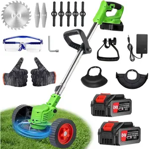 24V Weed Wacker with Wheels, Grass Trimmer with 2x2000mAh Batteries & Charger, 3 in 1 Grass Stringless Lightweight Brush/Grass Trimmer/Lawn/Edger for Lawn, and Yard