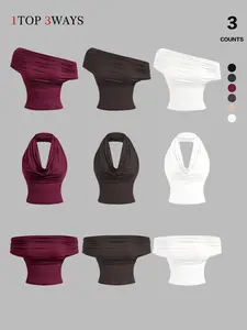 TFNOSIZ 3-Pack Women’s Solid Color Draped Neck Versatile Fashion Tank Tops — 1 Girl 3 Outfits