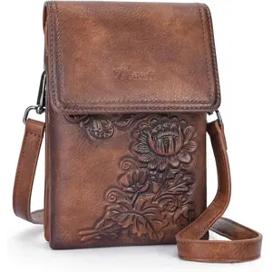 Small Crossbody Bags for Women Trendy Vegan Leather Cell Phone Bag Embossed Flower Design Wallet Purses with Strap