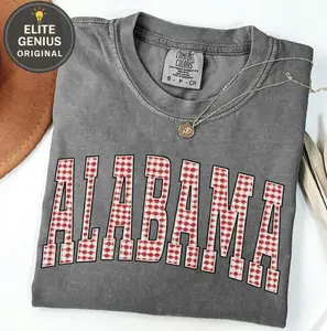 Comfort Colors Alabama Houndstooth Shirt, Crimson Tide Football Graphic Tee, Retro Game Day Aesthetic Top, Southern Fan Shirt