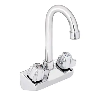Commercial Hand Sink Faucet - Wall Mount Sink Faucet 4 Inch Center for Kitchen Small Sinks - 3-1/2 Gooseneck Spout Knob Handle - 2 Hole Wet Bar Faucets Laundry Tub Restaurant Utility Room