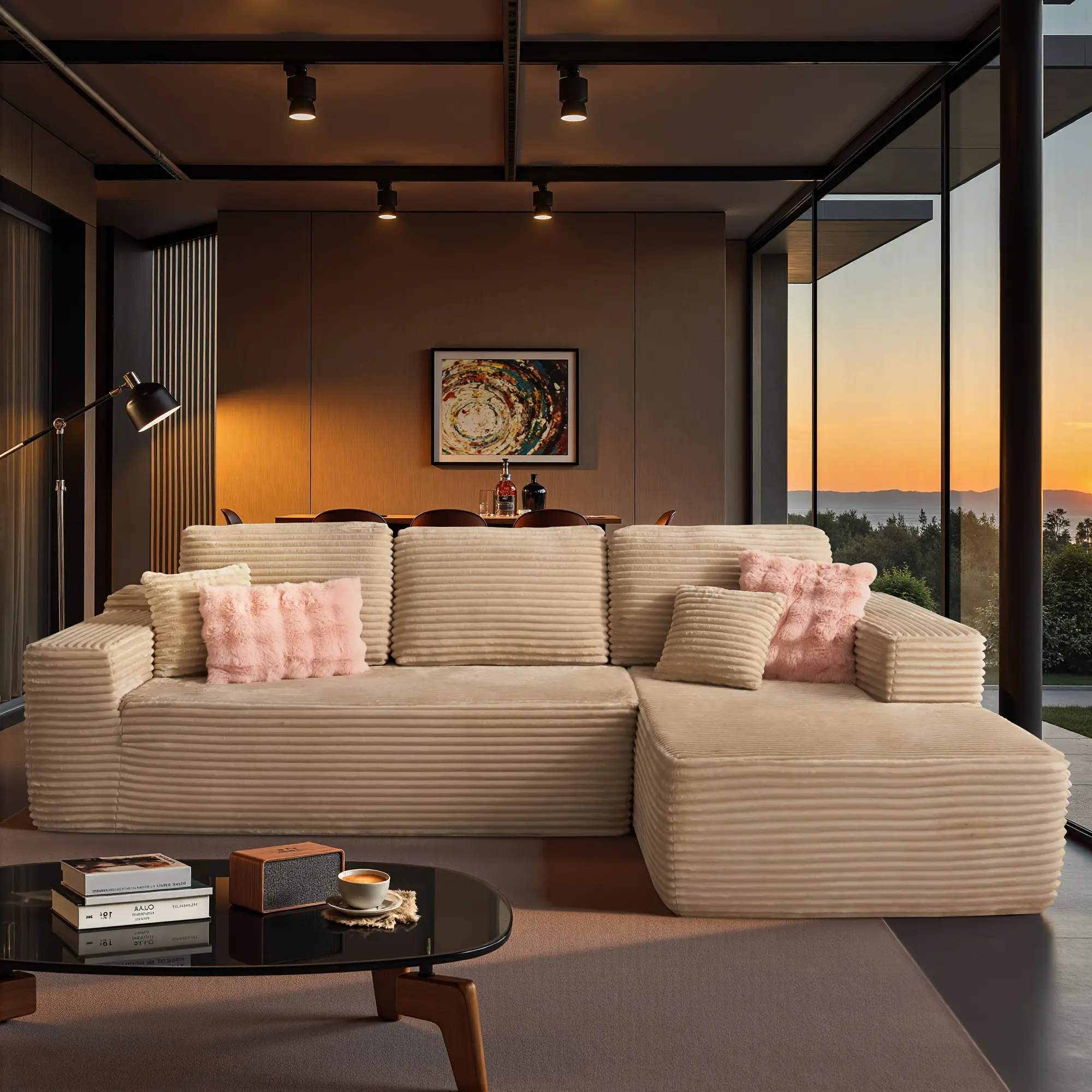 Beige L-shaped Sofa (Right)