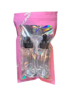 2pc Clear Glass Dropper Bottle Black Cap 30ml w/Pipette & Sm Funnel Organiser Tin Canister