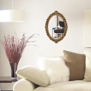 Oval Wall Mirror Mirror Vintage Hanging Mirrors for Bedroom Living-Room Dresser Decor (Gold；Frame Size：15.7 x 11.2 inch)