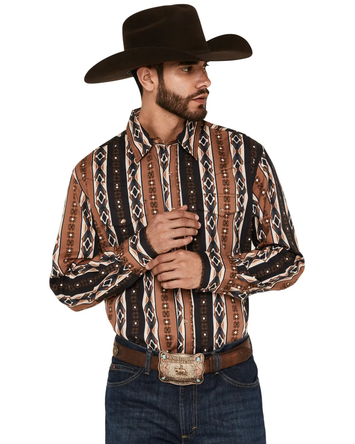 Wrangler Men's Men'S Checotah Southwestern Print Long Sleeve Snap Western - 112381991