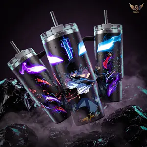 Solo Leveling Sung Jin-Woo All Weapon Dagger 40 oz Vacuum Insulated Tumbler with Handle Straw Multi Weapon Energy Graphic Keeps Hot/Cold 12H+ 18/8 Stainless Steel Travel Mug Fans Manhwa Lovers Korean Gift