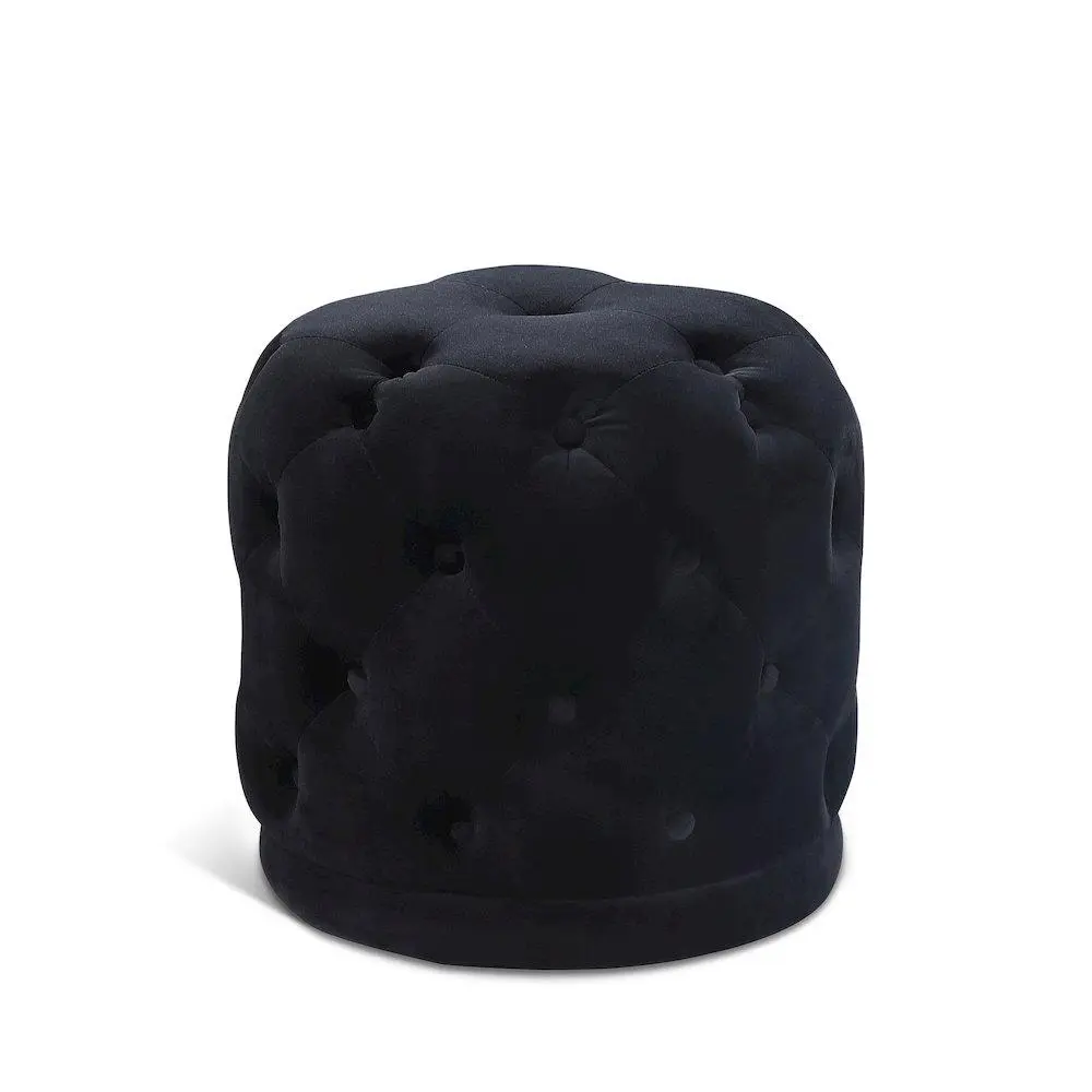 Button Tufted Harper Black Velvet Ottoman-Stool, Indoor Home Furniture with Dual Stool-Bench Design